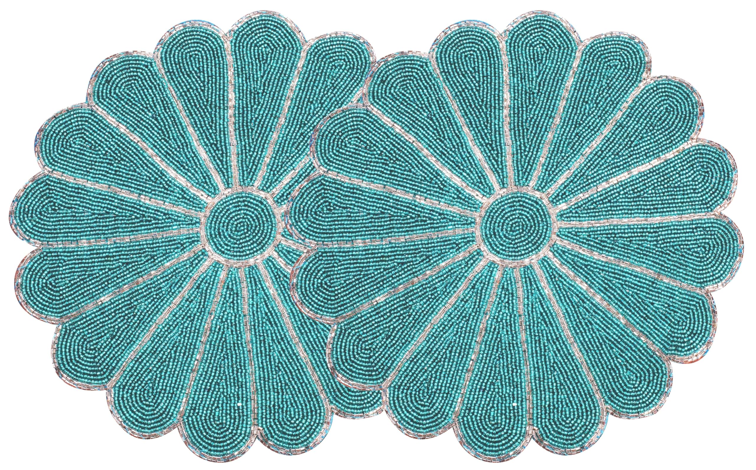 Alpha Living Home 2 Pack Handcrafted Round Beaded Placematss - Durable Glass Beads & Non-Slip Polyester Backing Place Mats for Dining Table Decor,