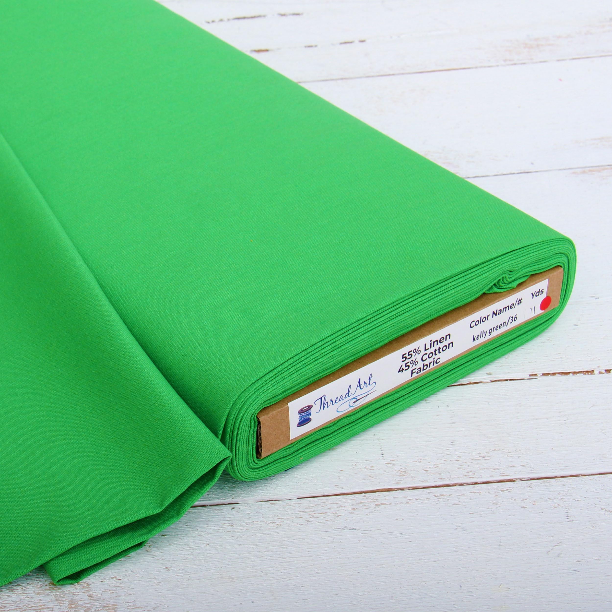 Threadart 3 Yard Cut of Linen Fabric - Embroidery Fabric - Premium Cotton Linen Fabric for Embroidery, Cross Stitch, Apparel, Linen Canvas, Home Décor - 55" Width - Kelly Green