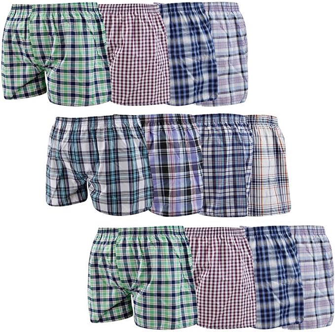 12 Pack Woven Boxer Shorts Men's Boxer Shorts, Loose Fit Cotton Open Fly  Underwear Men's Check Boxer Shorts Pants Underwear Trunks Briefs :  Amazon.co.uk