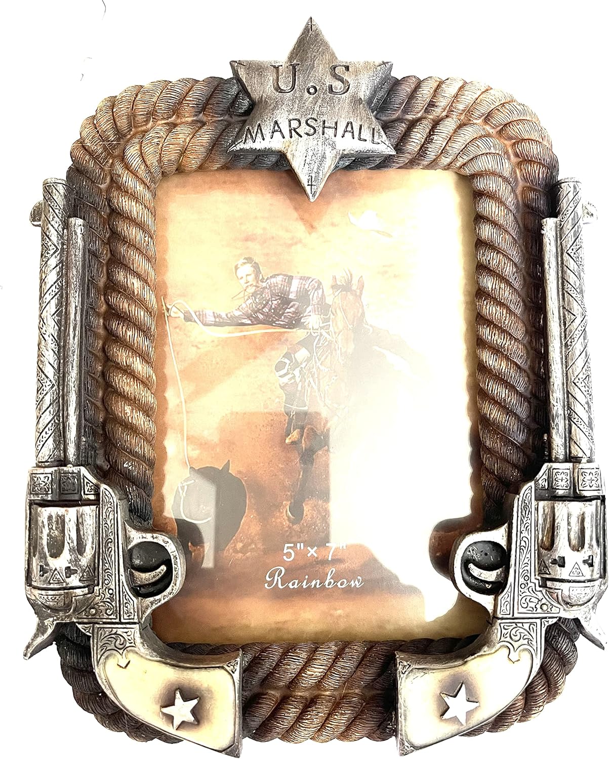 SUREG Western Pistol Design Photo Frame Poly Resin (Double Pistols 4 X 6)