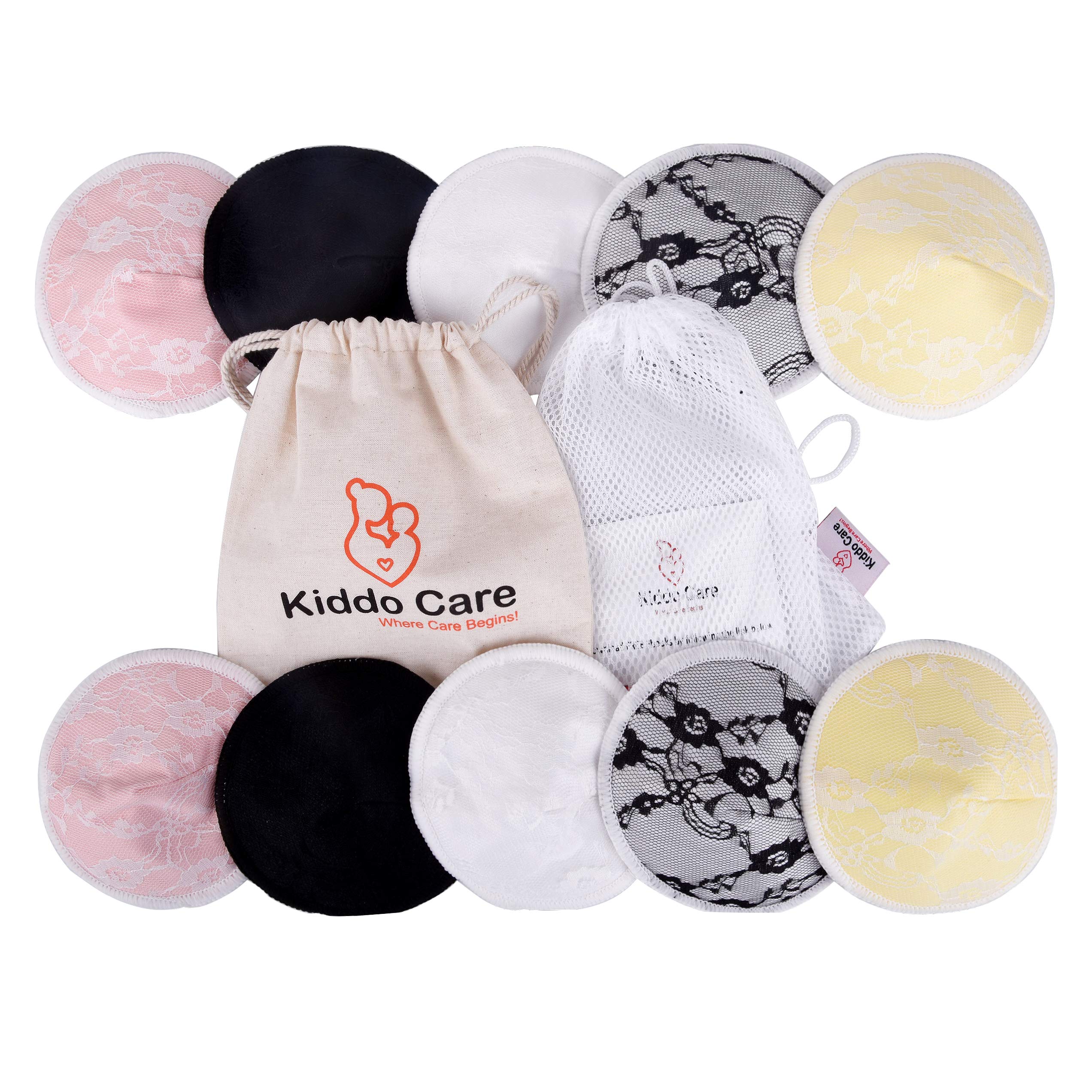 Kiddo Care Washable Nursing Pads - Leak-Proof and Waterproof | Reusable Breast Pads, Bra Pads, Ultra Soft, Hypoallergenic Breastfeeding Pads, Absorbent Pads | Contoured Design, 5 Pairs