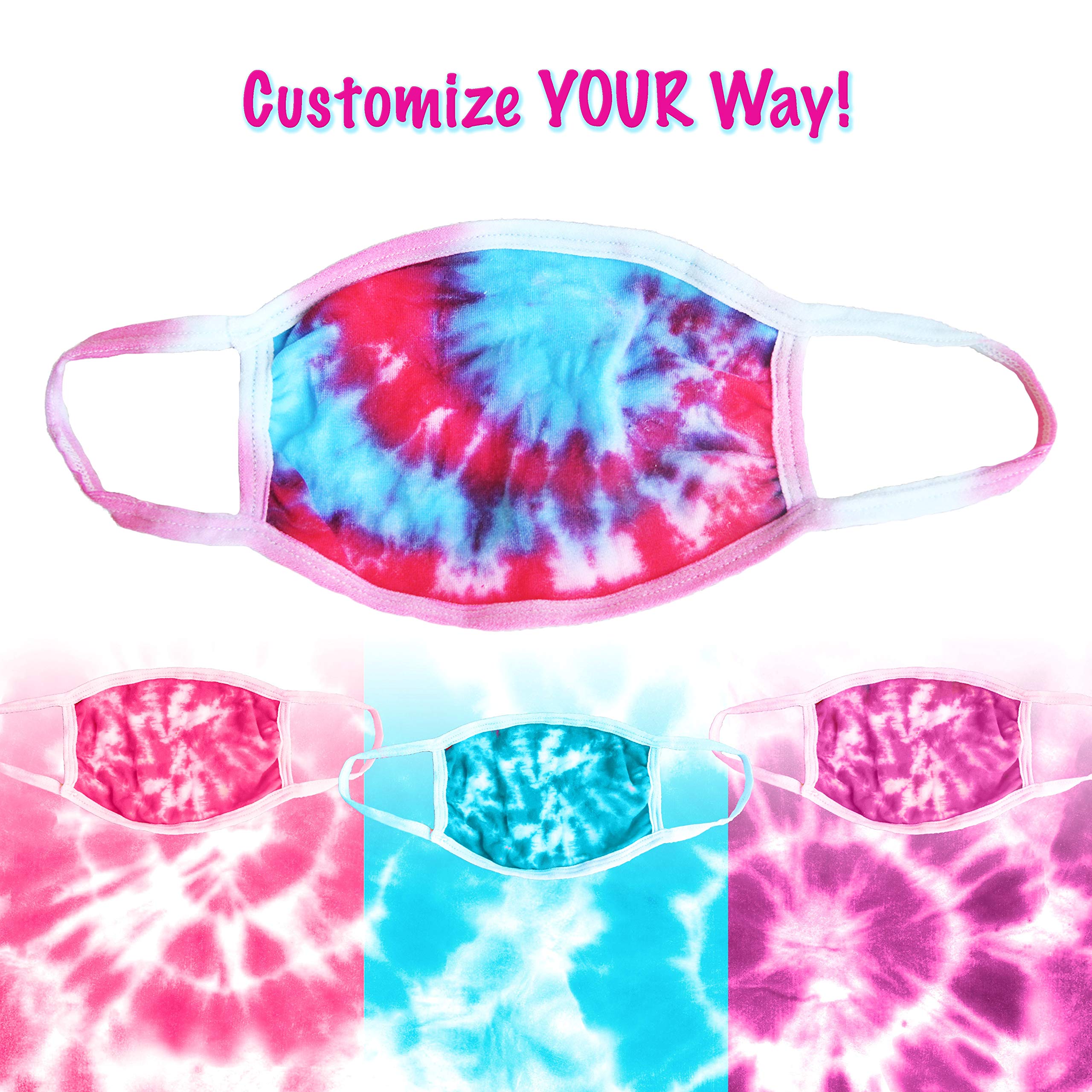 Perfectware - PW Cotton Candy Tri-Color Mask Kit Essentials Tie Dye Mask Kit - DIY Back to School Tie Dye Masks - Cotton Candy Tri-Color Kit - Krafty Kitz, Magenta, Türkis, Himbeere