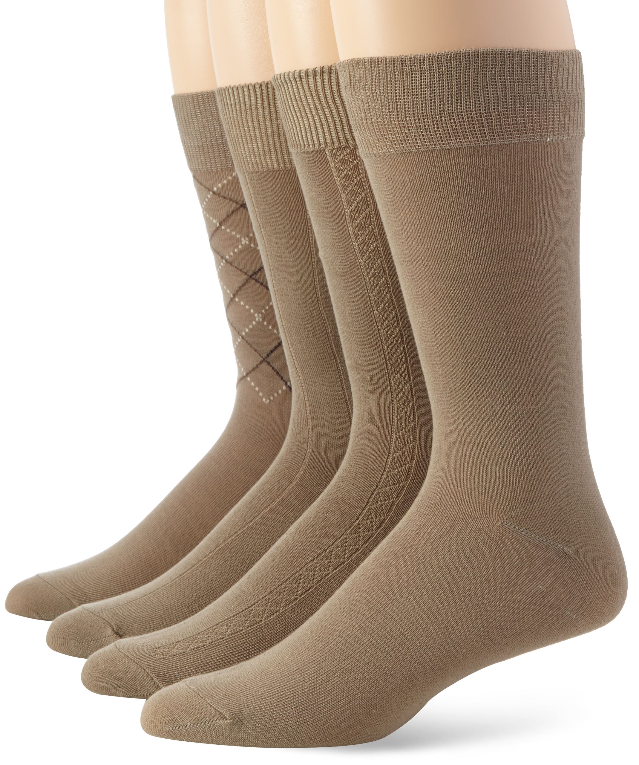 Van Heusen Men's 4-Pack Khaki Mini-Argyle & Vertical Stripe Dress Socks