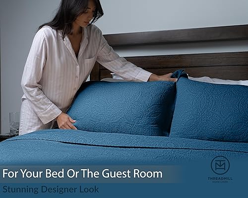 Miniatura 3 de Threadmill Juego de ropa de cama tamaño King  Juego de edredón de verano suave y ligero de algodón de bambú de 3 piezas  Colcha con patrón de campo