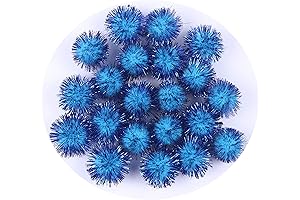 YYCRAFT 100-Piece Blue 25MM Tinsel Pom Poms for DIY Crafts, Party Decor, and Cat Toys