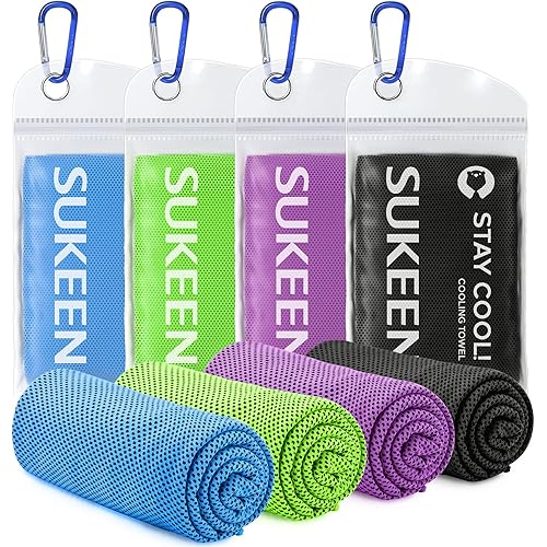 Sukeen 4 Pack Cooling Towel (40"x12"), Ice Towel, Soft Breathable Chilly Microfiber Towel for Yoga, Sport, Running, Gym, Workout, Camping, Fitness, More Activities
