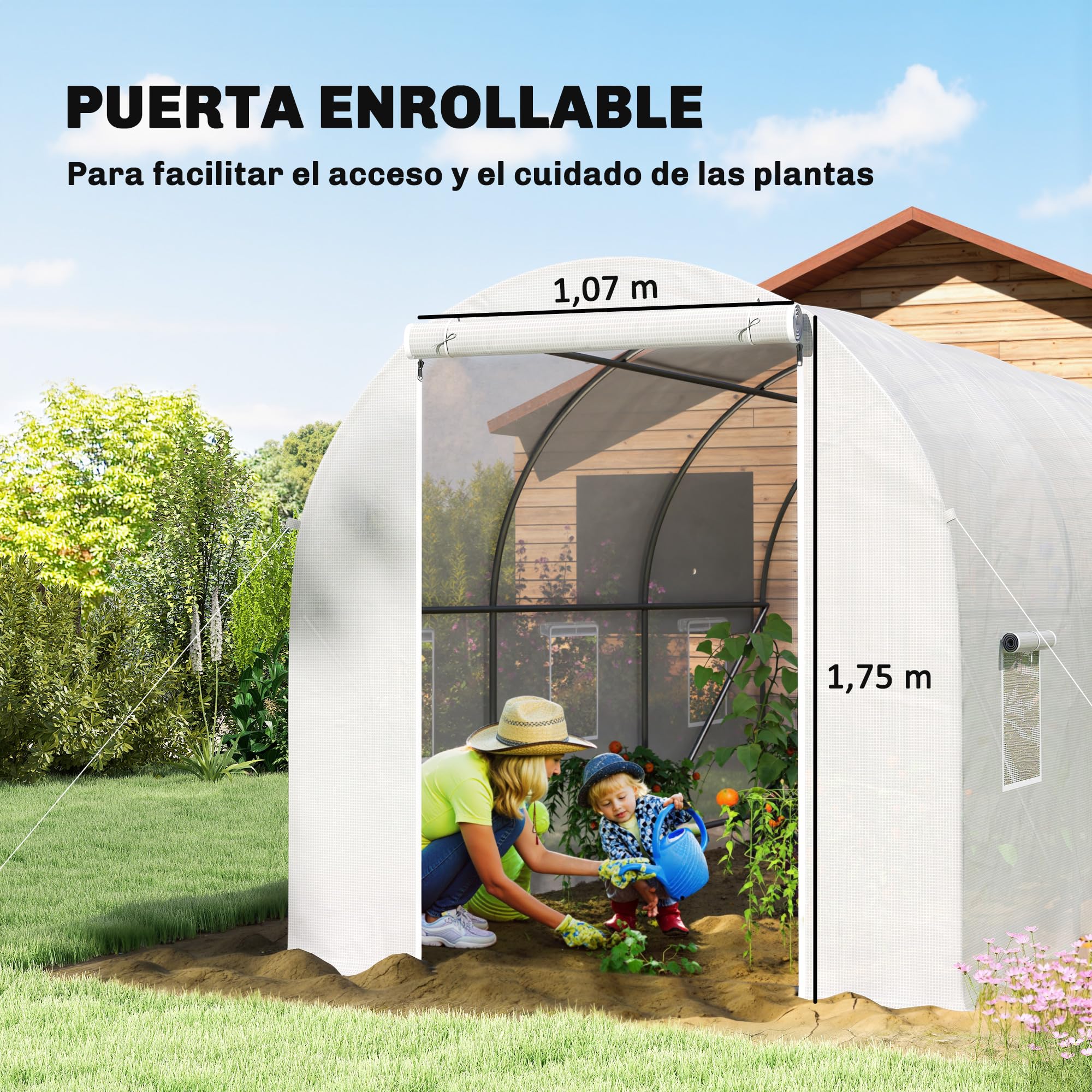 Outsunny Invernadero de Exterior 3,5x2x2 m Invernadero de Túnel con 6 Ventanas de Malla y Puerta Enrollable con Cremallera Invernadero de Huerto Anti-UV para Patio Jardín Blanco