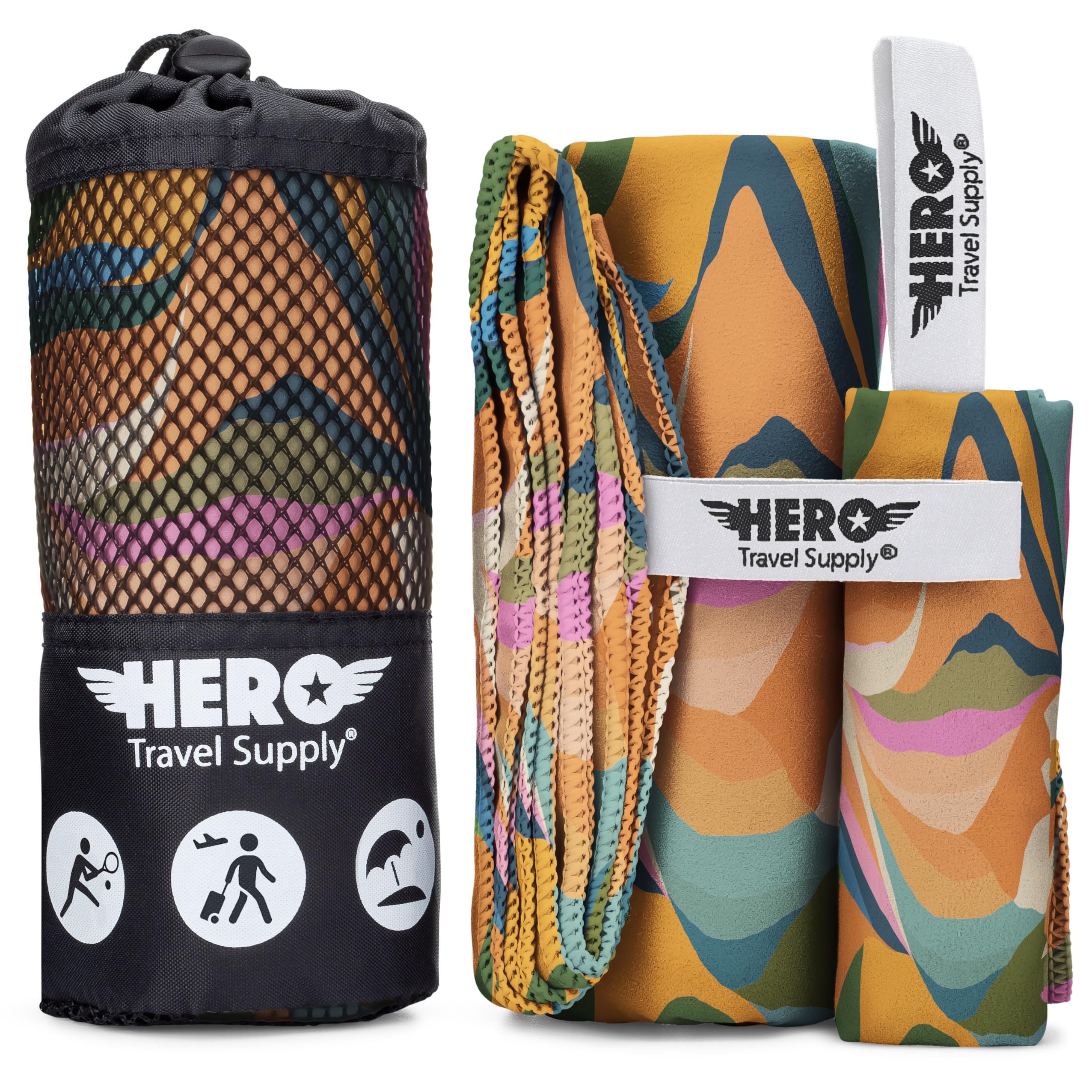 Hero Microfiber Towel - Camping, Beach, Gym, 24 X 48 (Includes Bonus Washcloth)