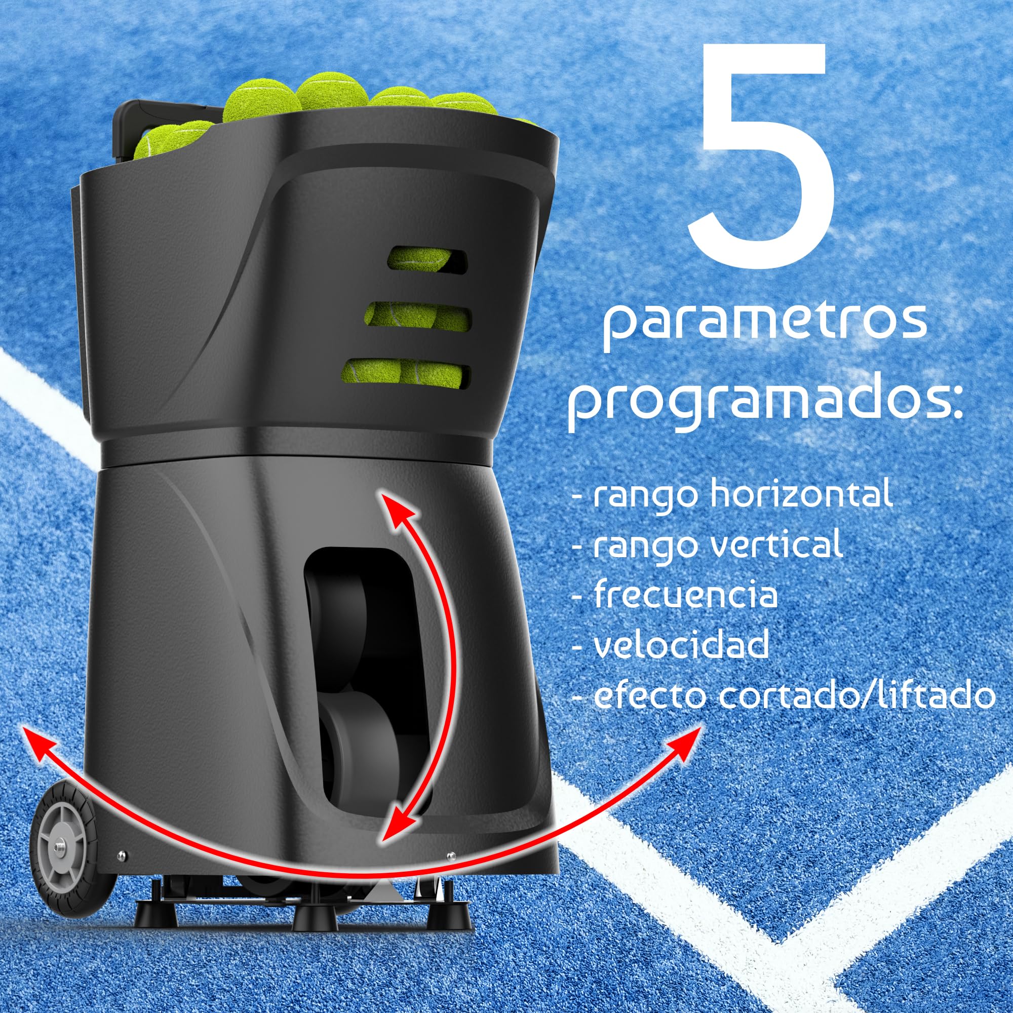 Máquina Lanza Pelotas Pádel Tenis Portátil, Batería 8 Horas, Control App y Remoto, 1500 Golpes