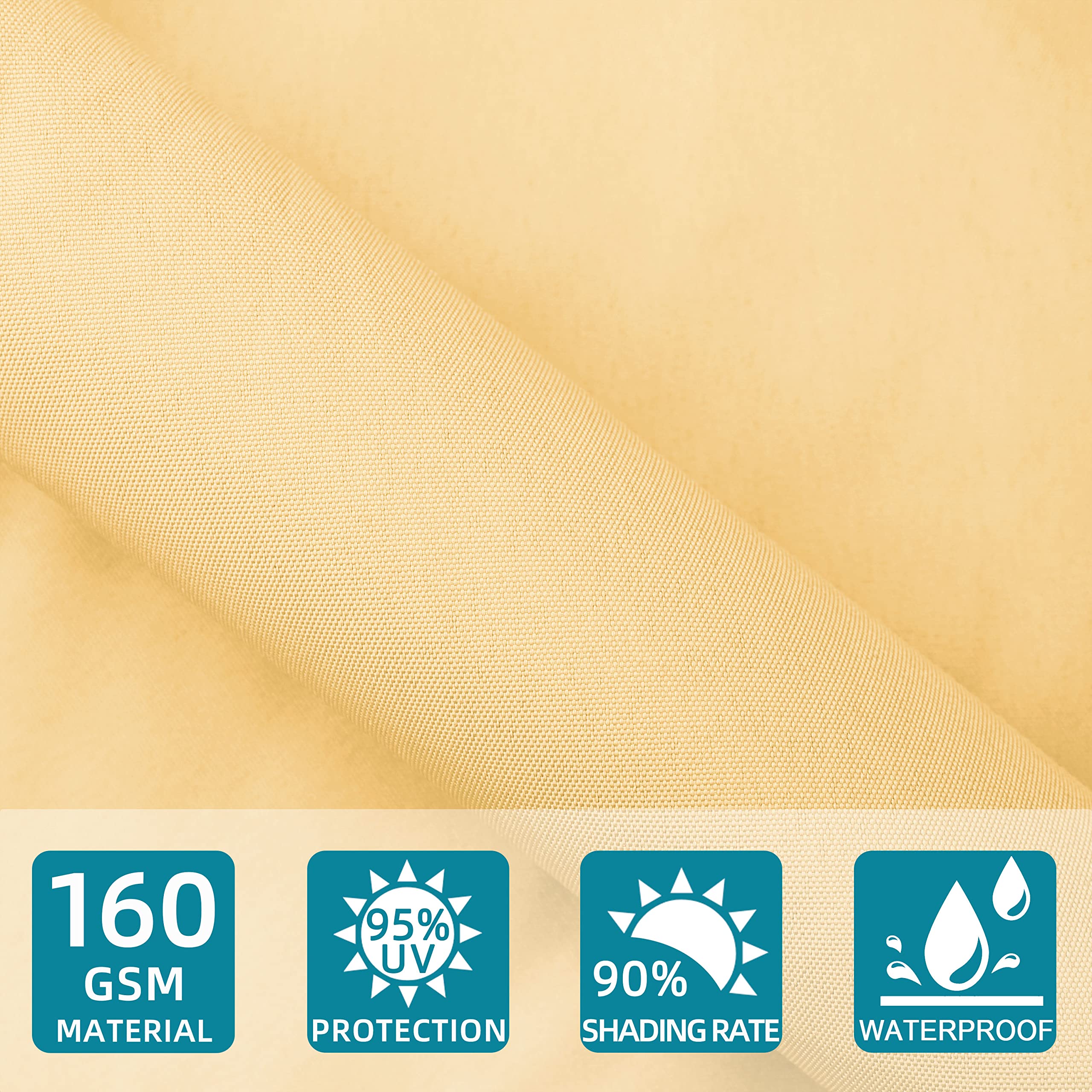Sunnylaxx 5x5x7m Sabbia Tenda a Vela Triangolare Vela Ombreggiante, Impermeabile Vele Parasole Protezione UV 95% per Esterno, Giardino e Terrazza, Piscina