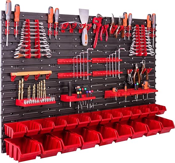 Depolama sistemi duvar rafı 115 x 78 cm, alet tutacağı, 23 adet Depolama sistemi duvar rafı 115 x 78 cm, alet tutacağı, 23 adet