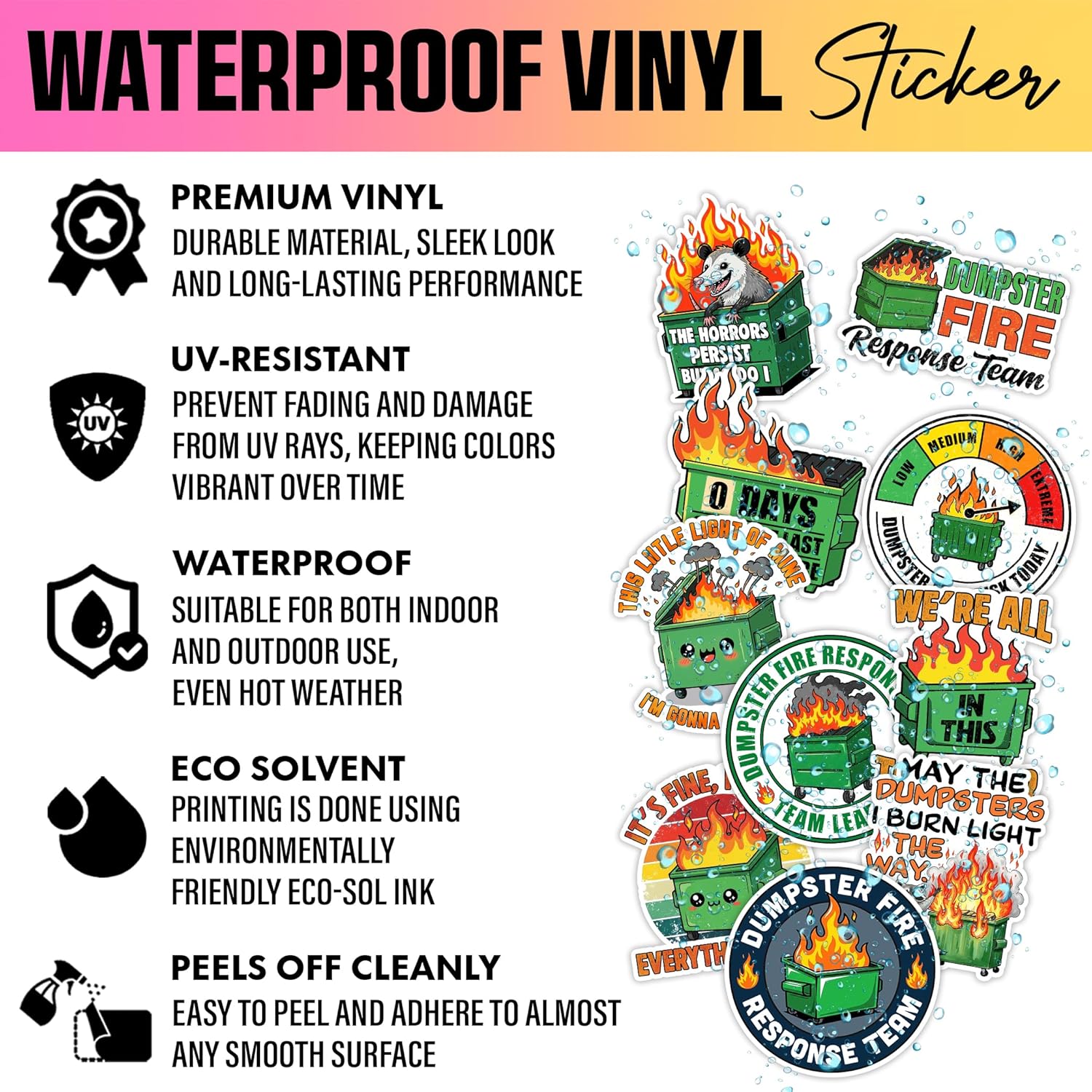 VOTANTA (10 Pcs, 3 inch) - Dumpster Fire Stickers Pack, Everything is Fine Sticker, Dumpster Fire Response Team Team Leader Decal, Funny Raccoon Possum Gifts Decoration for Laptops, Phones, Bottles - Image 3