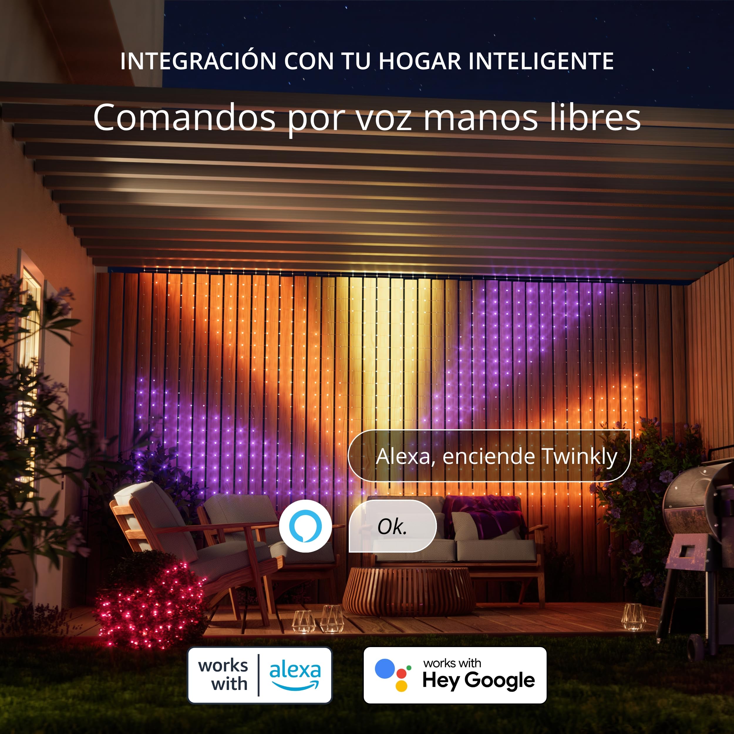 Twinkly Net Lights, Rejilla LED Flexible con 260 LED RGB Mapeables, Tira de Luces Exterior e Interior, Luces Inteligentes, Compatible con Alexa, Google Home, IP44, Cable Transparente, 1,2 m x 1,9 m