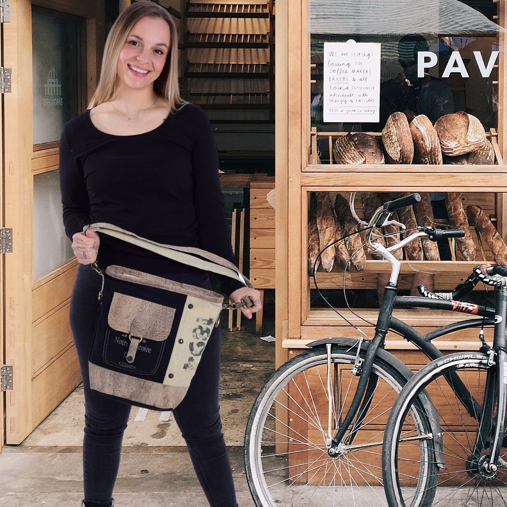 Sunsa Umhängetasche Damen mittelgroß Schultertasche aus Canvas & echt Leder