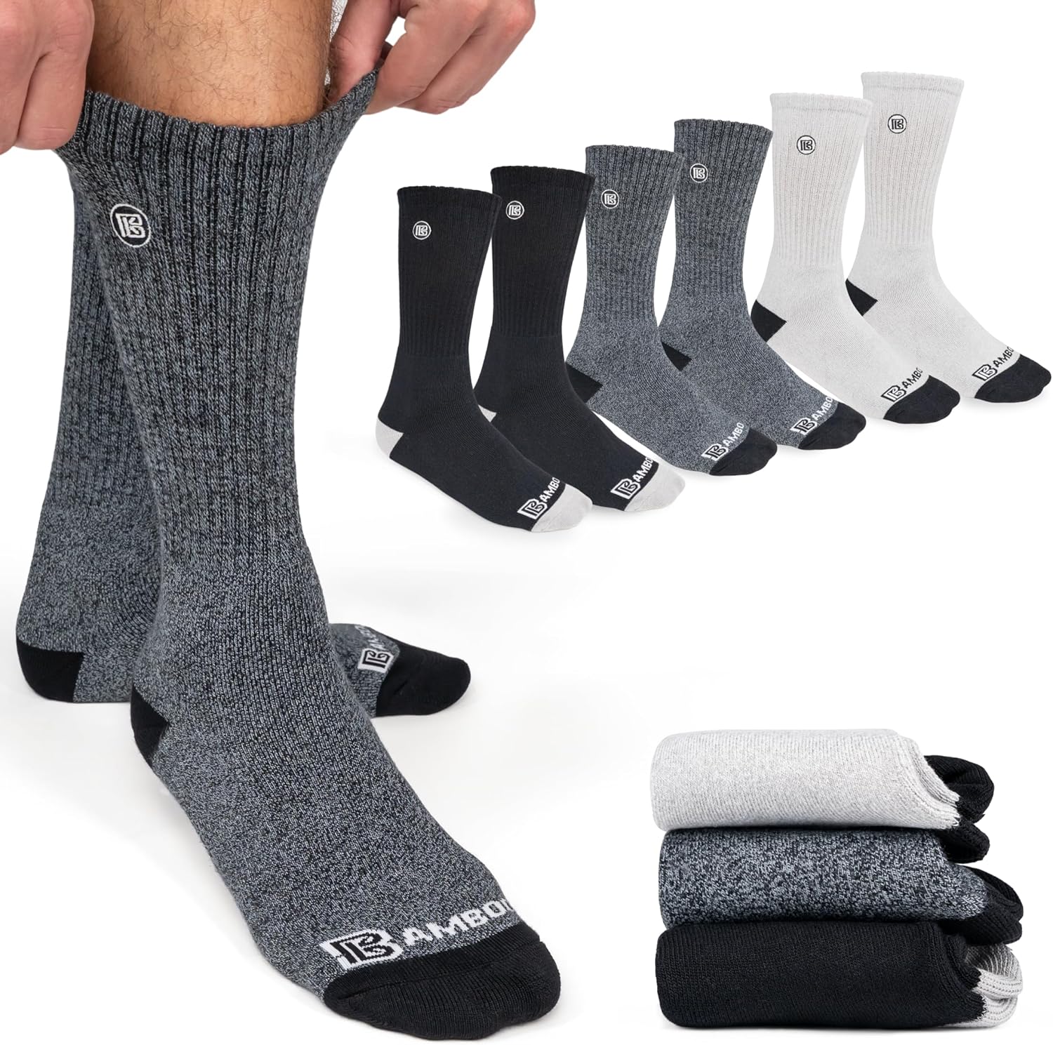 Premium Bamboo Rayon Crew Work Socks- Moisture Wicking, Odor Eliminating Crew Socks for Men