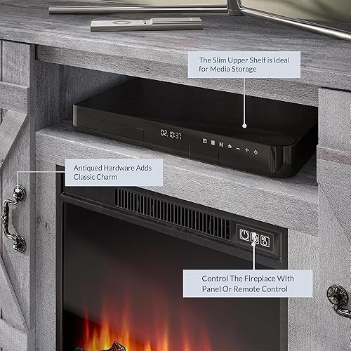 Miniatura 66 de BELLEZE - Soporte de madera rústico para TV de hasta 50", color roble Sargent Gris desteñido,Blanco,Pino Ashland,Gris,claro,Roble