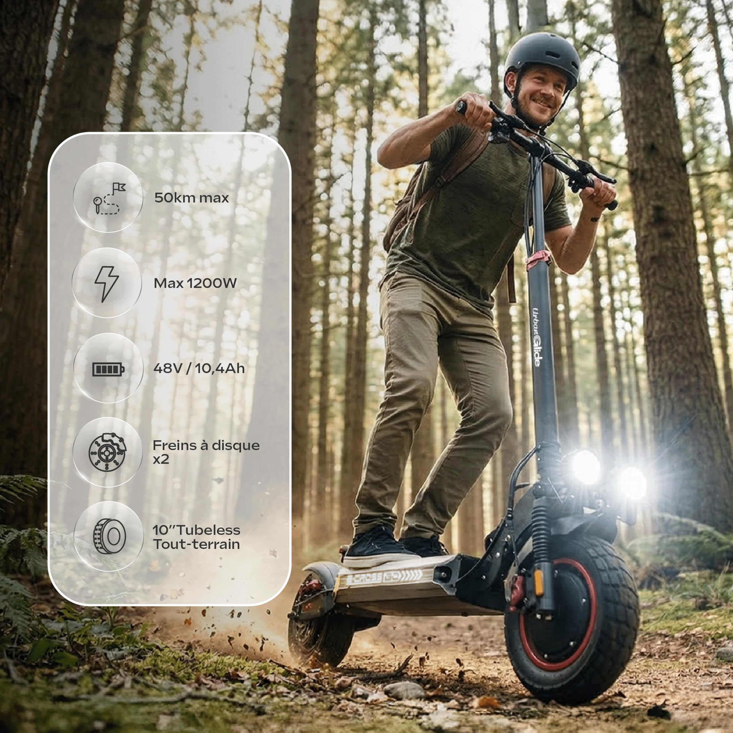 Trottinette Électrique Adulte UrbanGlide ECROSS GO – Autonomie Jusqu'a 50 km - Pneu Tubeless 10" - Batterie 54V - Poids 22Kg