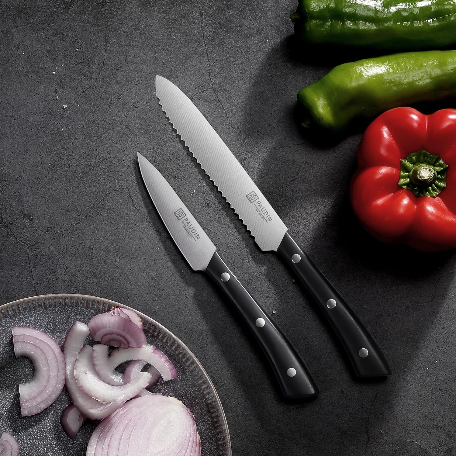 PAUDIN Knife Block Set, 15-Piece Knife Set with Block, High Carbon German Steel Kitchen Knife Set with Block and Sharpener, Sharp Knives Set for Kitchen, Precision Cutting with Ergonomic Handle - Image 8