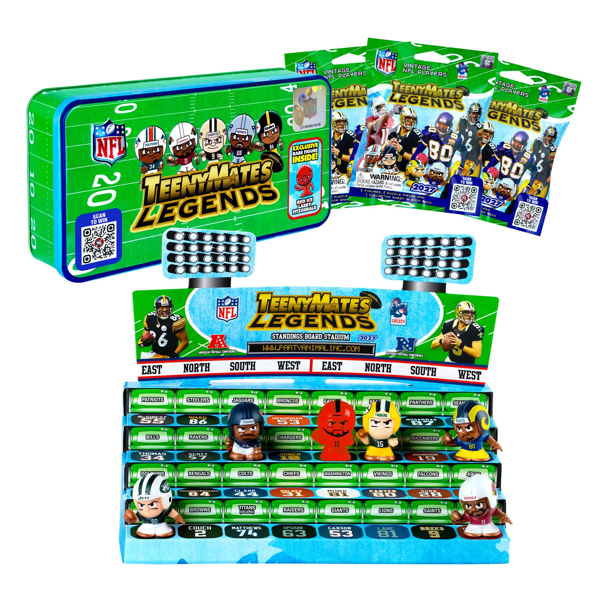 TeenyMates NFL Football Legends Action Figures Gift Set, Collectible Tin