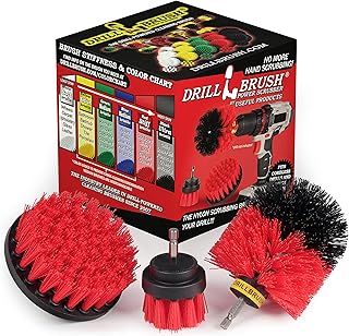Drill Power Heavy Duty Stiff Bristle Scrub Brush Cleaning Kit – Concrete and Siding Cleaner Drill Brushes – Hard Water Sta...