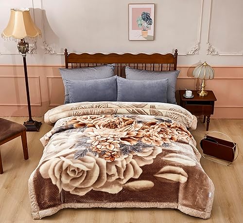 Manta de visón coreano de 4.4 libras, 59 x 79 pulgadas, sedosa suave y cálida, manta Raschel estampada reversible de 2 capas para cama