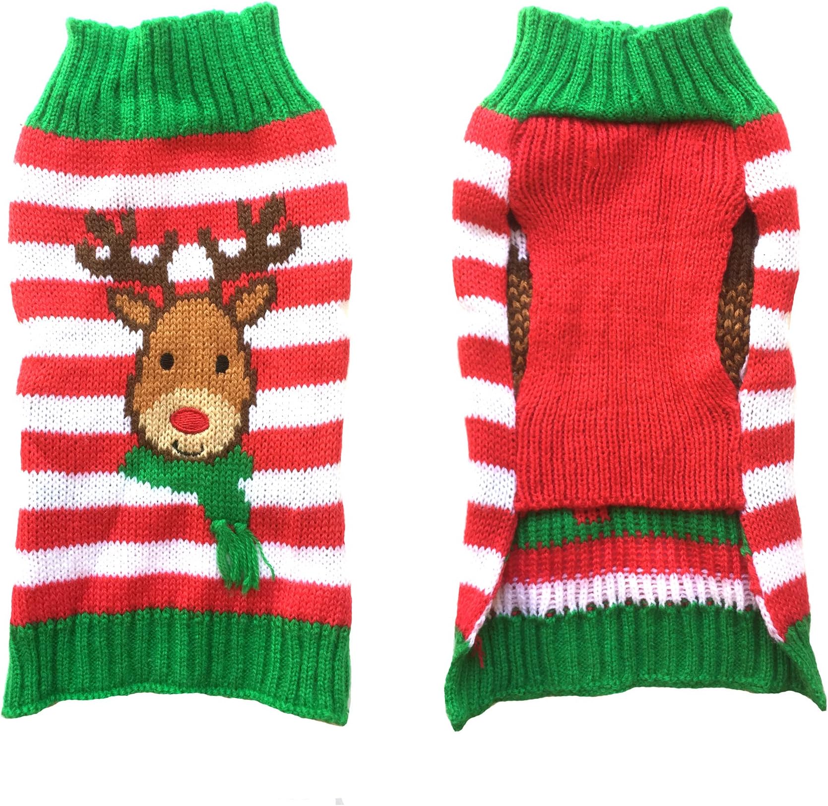 Westieclub Cute Soft Christmas Style Green/Red/White Striped Deer Pet Puppy Dog Sweater Jumper Clothes Coat (L)