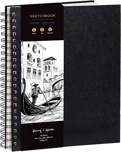 String & Space Sketchbook A3 – Cuaderno de Dibujo Tapa Dura, Papel Grueso 200 g/m² sin Sangrado, Espiral, 40 Hojas 80 Páginas – Bloc de Dibujo para Artistas, Bocetos y Acuarela (A3)