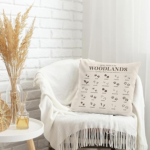 Miniatura 2 de Funda de almohada decorativa con huellas de animales del bosque, 18 x 18 pulgadas, funda de almohada decorativa con huellas de animales retro, funda