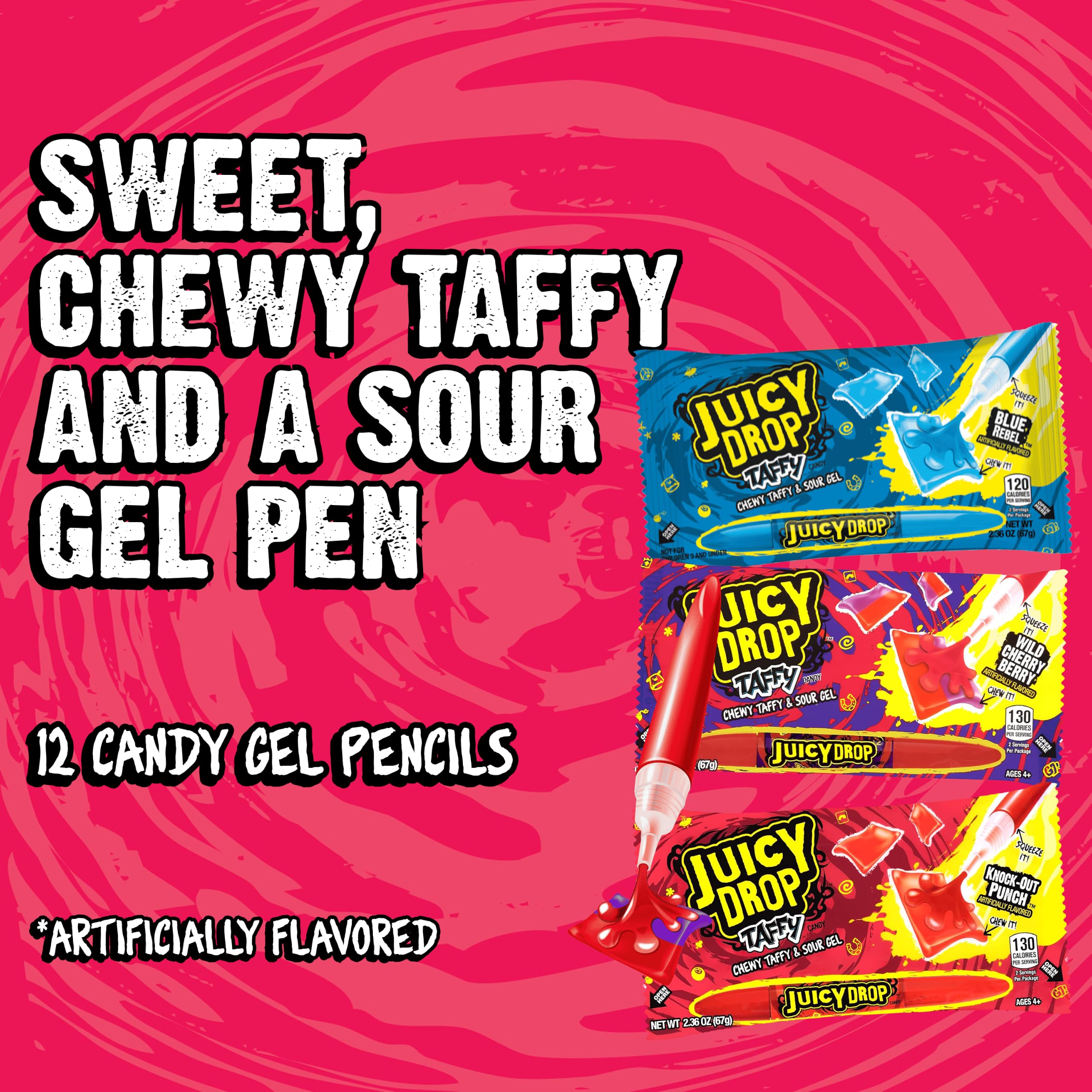 Juicy Drop Taffy Variety Pack Assorted Flavors Sweet Chewy Candy with Sour Gel Pen 16 Count | with Sour Gel Pen 16 Count product thumbnail 5