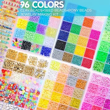OCCALONG 6 Box Set Friendship Bracelet Making Kit - 13000 Pcs, DIY Jewelry Making Set - Includes Clay, Seed, Pony Beads, Charms, and String