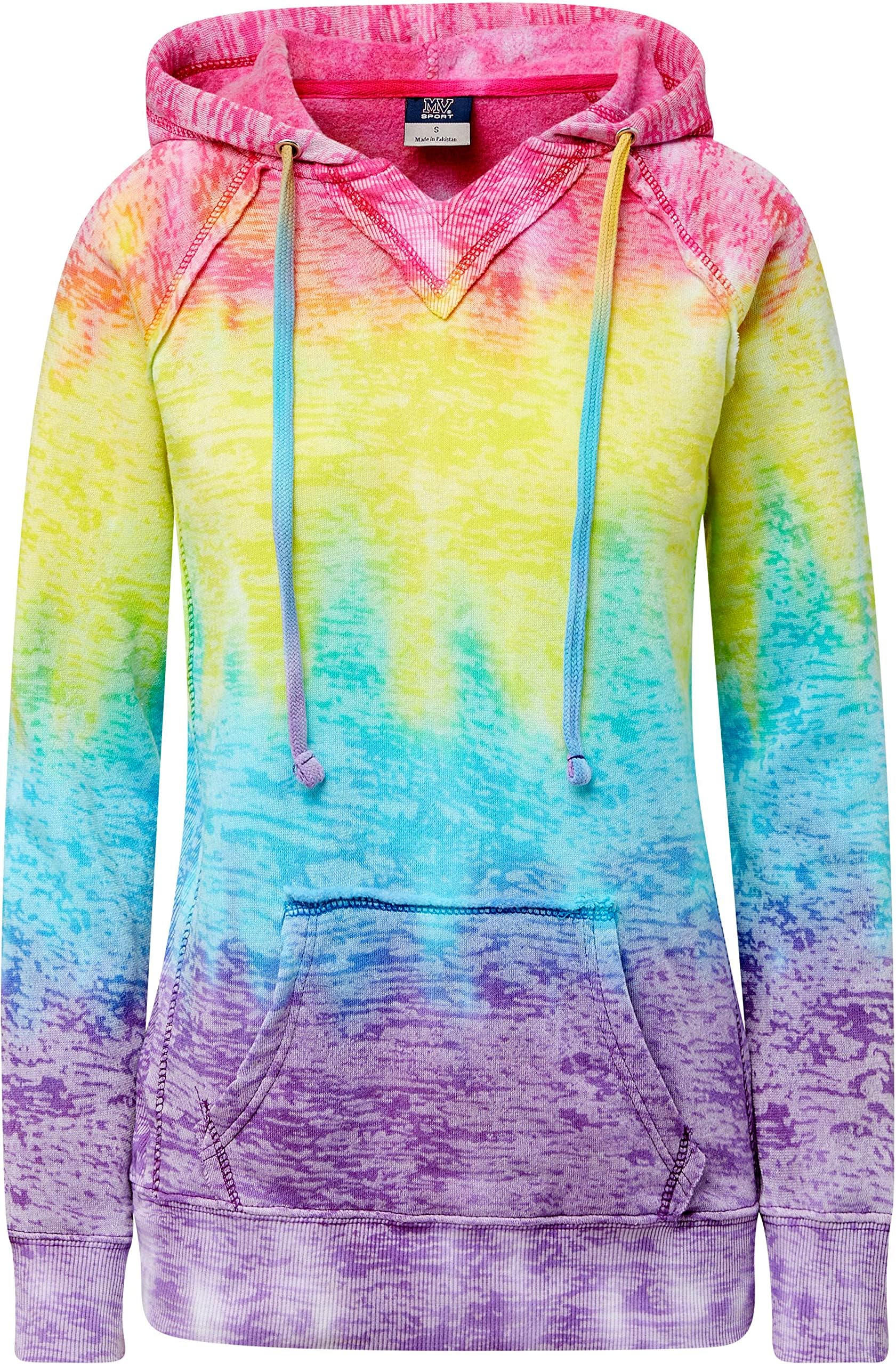 Tie Dye Sweatshirts Hoodies for Women Rainbow Lightweight Pullover - Cotton Fleece Hoodie for Fall Winter Outfits