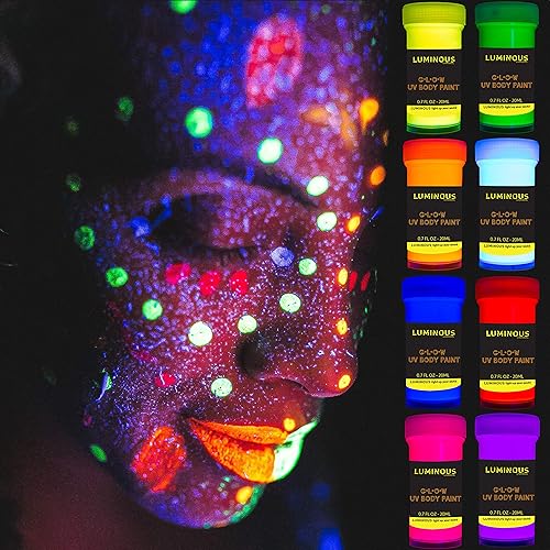 LUMINOUS UV Body Paint - Juego de 8 botes de 0.7fl oz  0.7 fl oz  Maquillaje de neón claro negro  Bodypainting Neon Blacklight Bodypaint