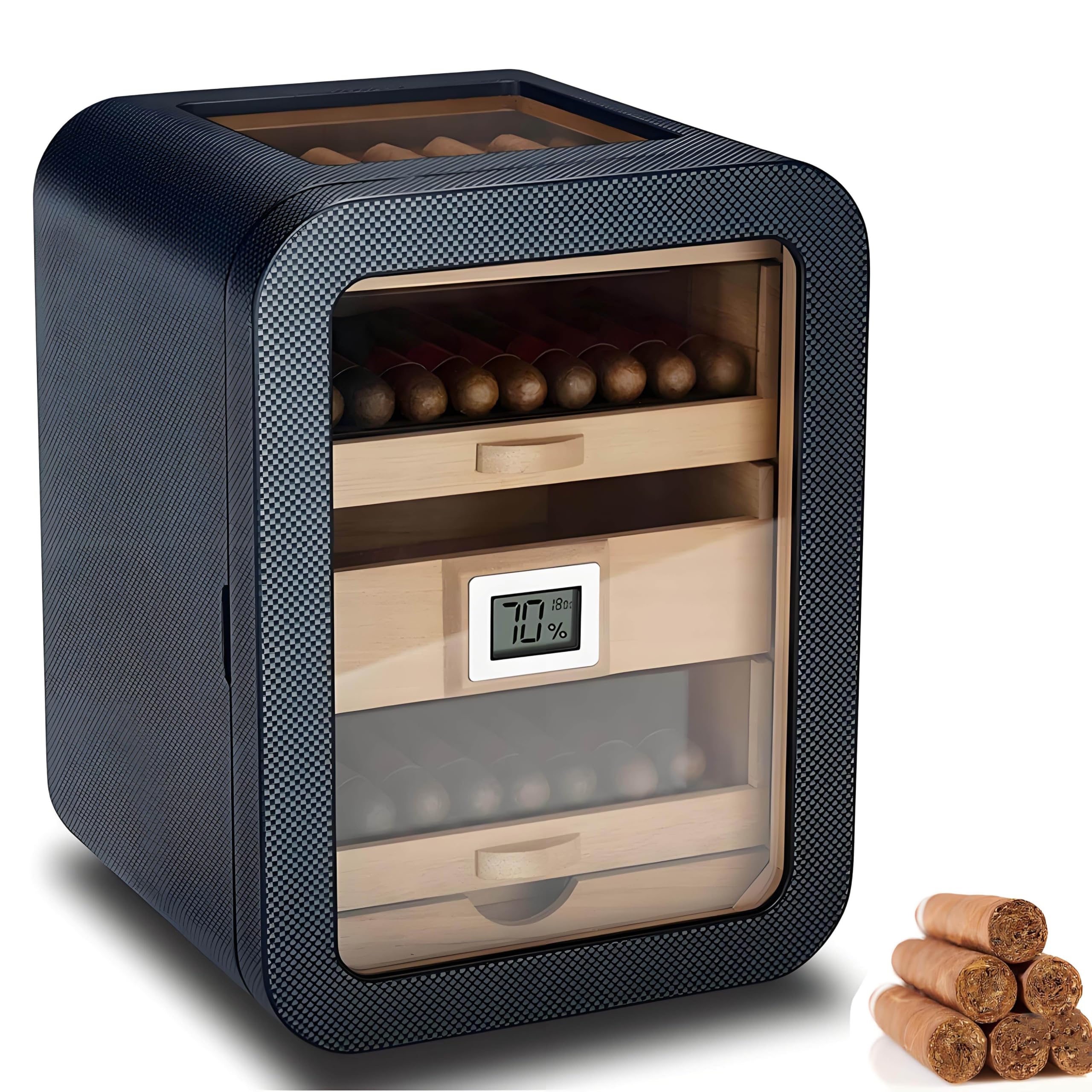 Humidor na cygara z drewna cedrowego, elektryczny humidor na cygara ze szklanym blatem/nawilżaczem/higrometrem cyfrowym, 5 szuflad o dużej pojemności, 110 sztuk, luksusowy prezent dla mężczyzn,A
