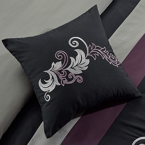 Miniatura 10 de Chezmoi Collection Napa - Juego de edredón de lujo de 7 piezas con bordado de hojas otoñales (California King, naranja óxidomarróngris topo)