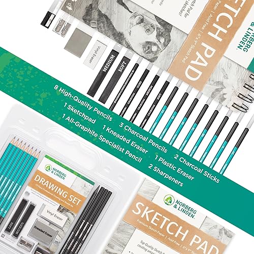 Miniatura 2 de Juego de dibujo, lápices de dibujo y carbón, almohadilla de dibujo de 100 páginas, borrador amasado, kit de arte y suministros para niños,