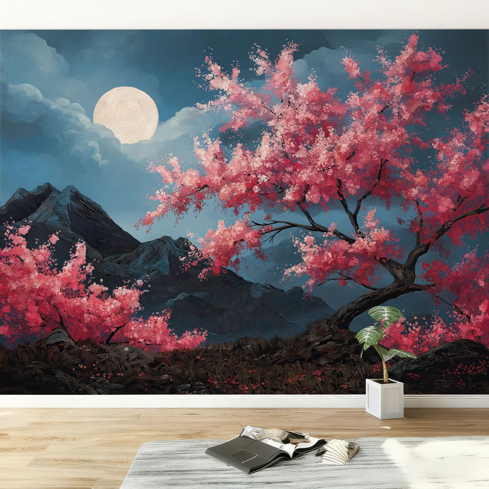 Papier peint intissé panoramique nature 350x256 cm bleu rose