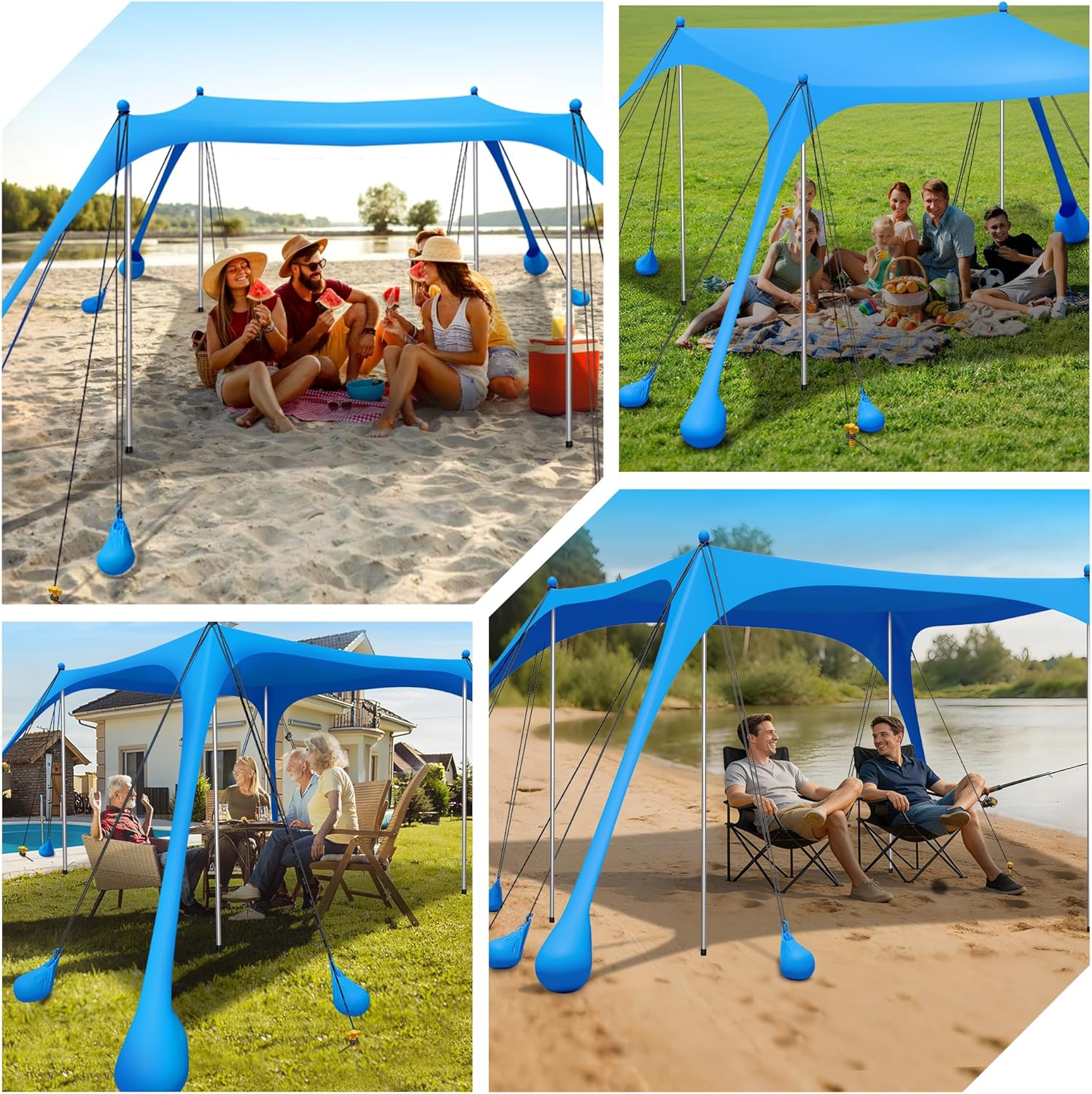 LanSuper Beach Tent Sun Shelter, 11x10FT Beach Tents Shade Canopy with 12 Sandbags, UPF 50+ Beach Shade Canopy, Outdoor Tent Sun Shelters, Large Shade Canopy for Sand, Camping, Fishing, Backyard