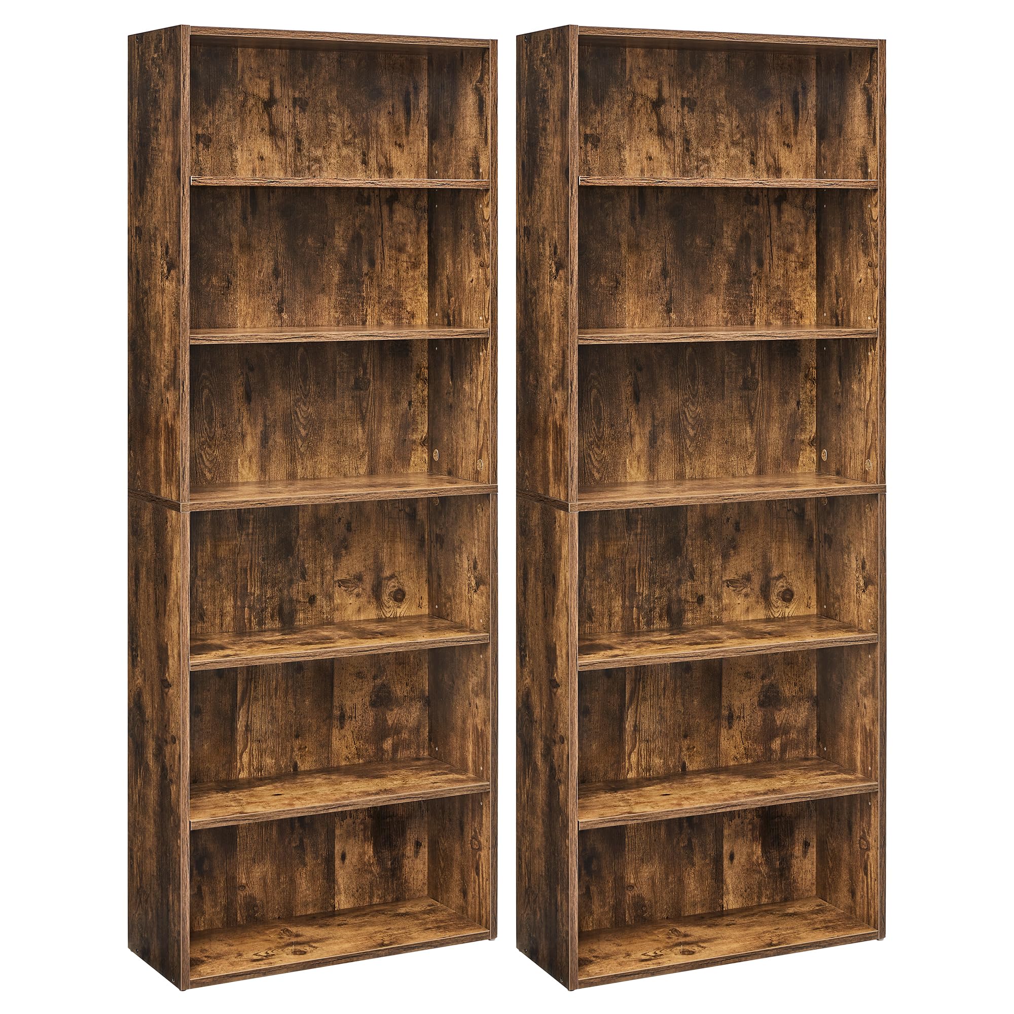 VASAGLE Set of 2 6-Tier Open Bookshelves, Adjustable Storage Shelves