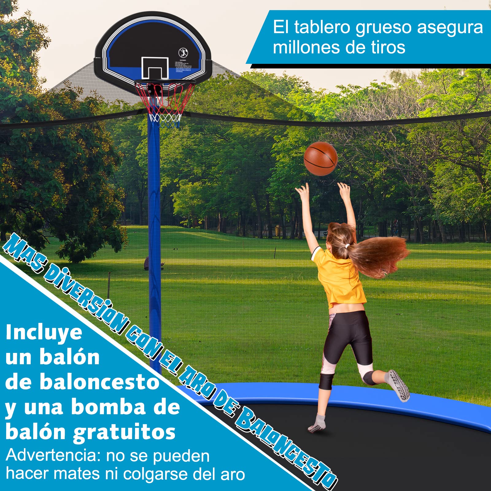 COSTWAY Cama Elastica Niños Exterior Ø366 cm, Trampolines para Niños y Adultos con Red de Seguridad, 72 Muelles y Escalera de 3 Peldaños, Cansta de Baloncesto, Cama Elástica Capacidad de Carga 180 kg