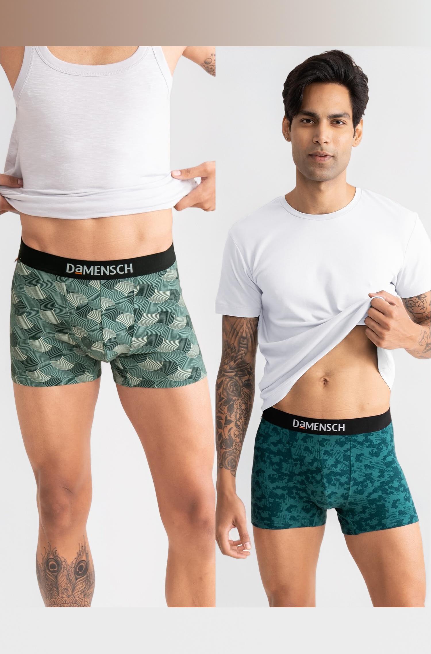 DAMENSCH Pack of 2 Regular Fit Printed Cotton Blend Anti-Bacterial Moisture Wicking Breathable Microfiber Waistband Stretchable Deo Cotton Trunk for Men