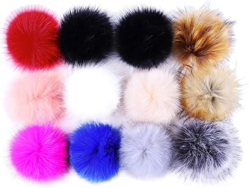 Faux Fur Pom Poms Balls for Hats Pompoms Knitting Crafts Bulk White Red Black
