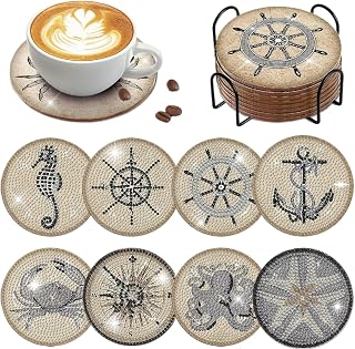 8 pcs Diamond Painting Coasters | Diamond Art Coasters | Vintage Nautical Diamond Art Painting | Perfect Art Craft Gift for Vintage Nautical Lover, Dad, Mom, Grandparents, Brother, Sister.