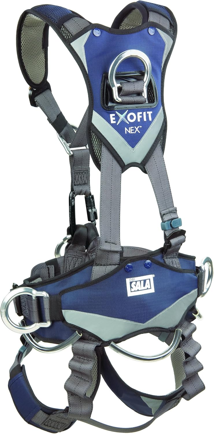 3M DBI-SALA ExoFit NEX Full Body Rope Access/Rescue Harness, Alum Back/Front/Suspension D-Rings, Belt w/ Pad/Side D-Rings, Locking QC Leg Straps, 1113346, Medium