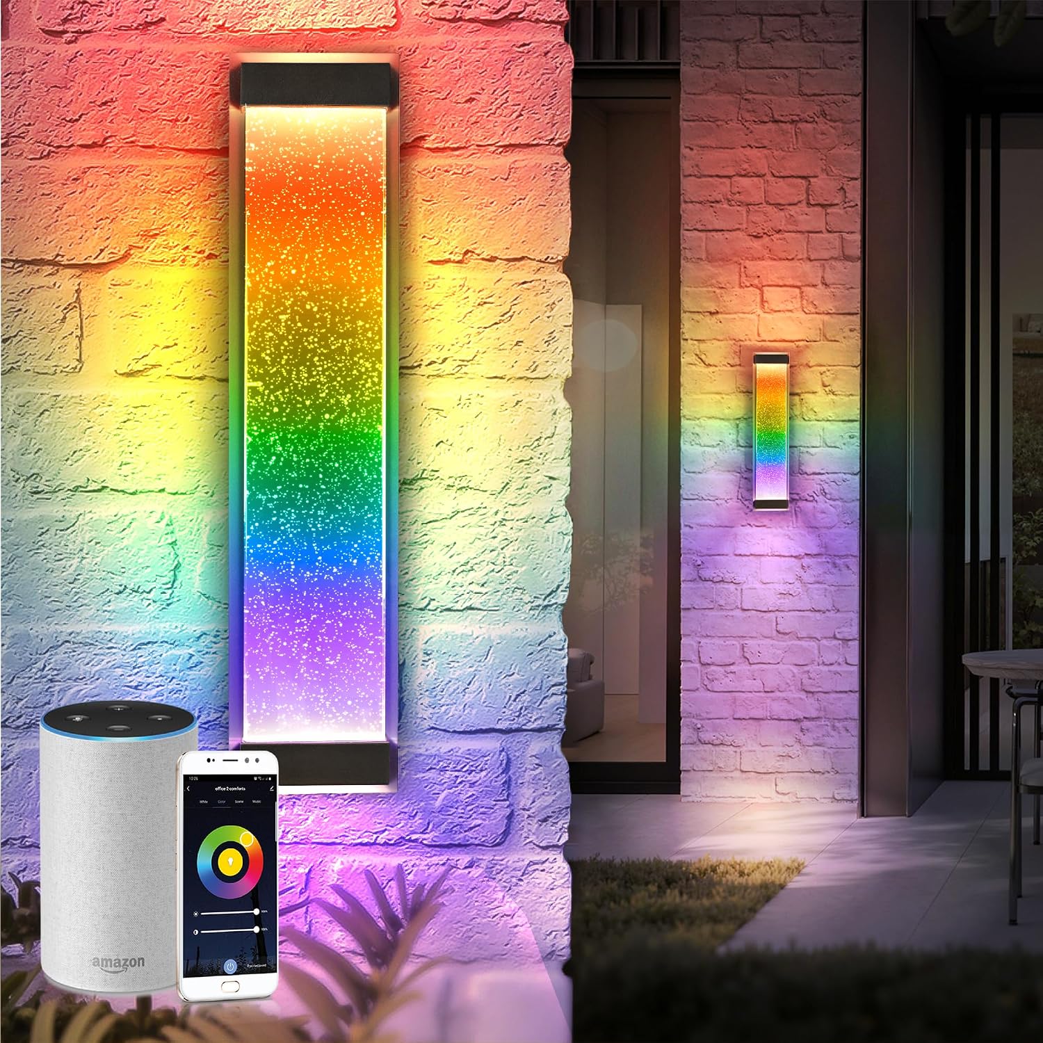 ASD LED 24" Bubble Glass Wall Light Fixture, Outdoor & Indoor Seeded Sconce | RGBW, Smart, Up-Down Glow, Waterproof, ETL Listed | 22W 450LM 3000-5000K 100-277V | Porch Lighting | Black, 2 Pack
