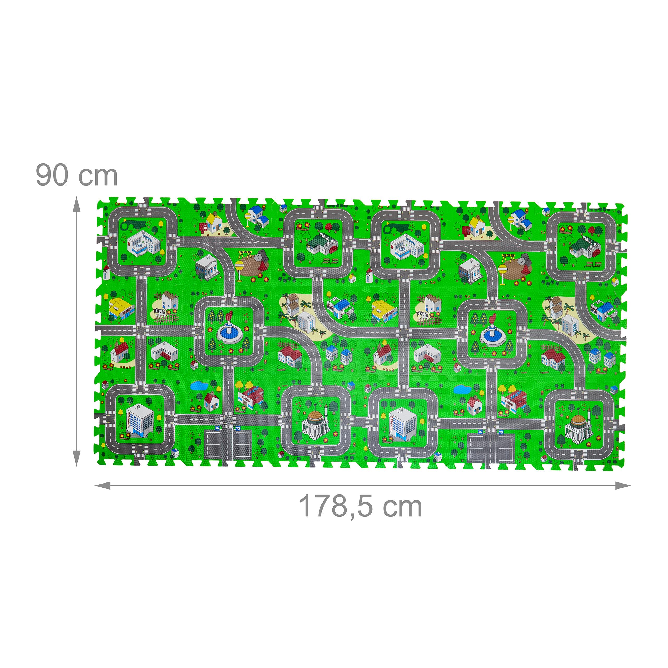 Relaxdays Tappeto Gioco Bambini Puzzle 18 Tasselli Design Strade 178,5 x 90 cm Multicolore