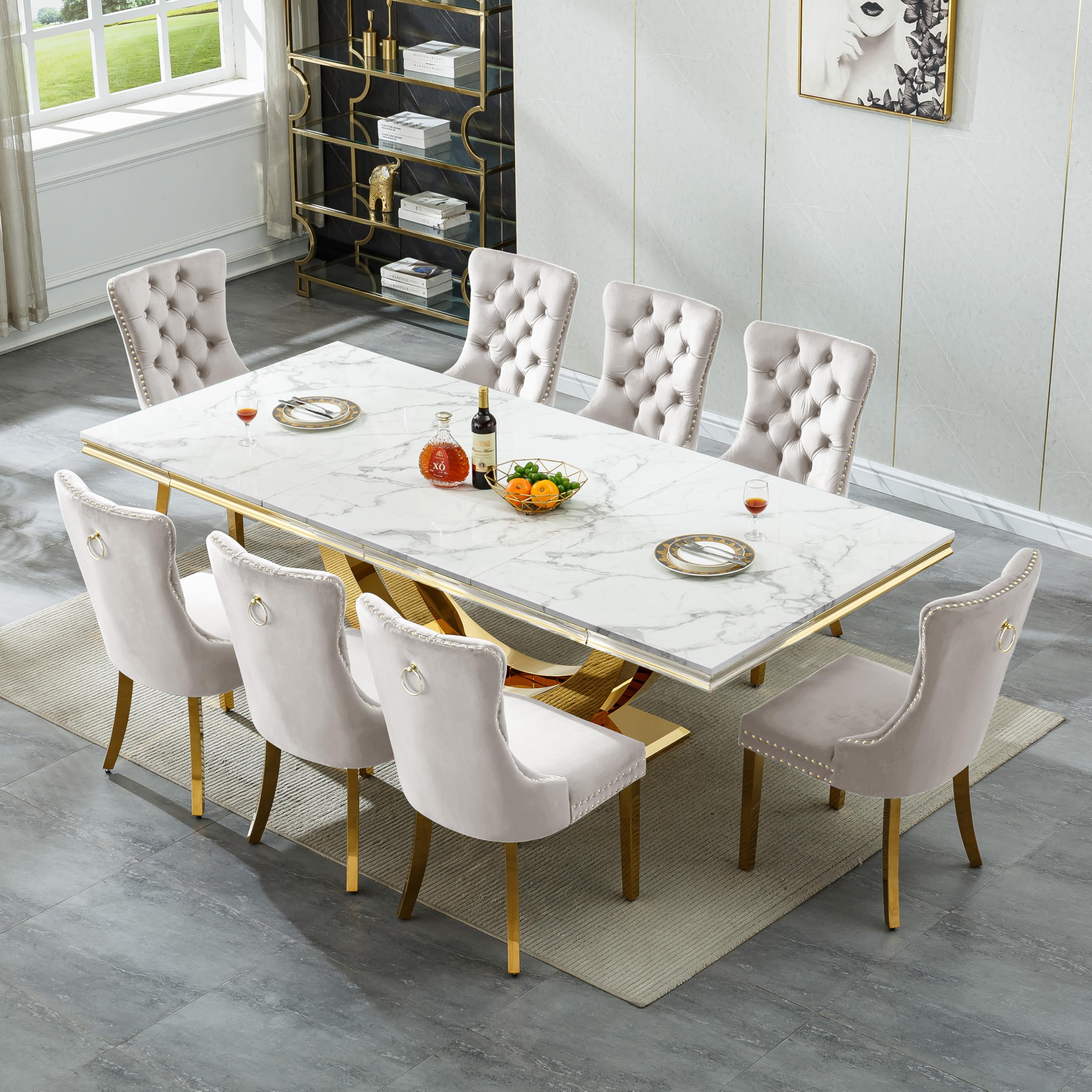 Goujxcy Faux Marble Dining Set