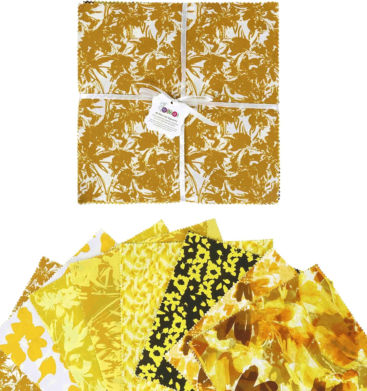 Soimoi Precut 10-inch Florals Prints Cotton Fabric Bundle Quilting Squares Charm Pack DIY Patchwork Sewing Craft- Yellow