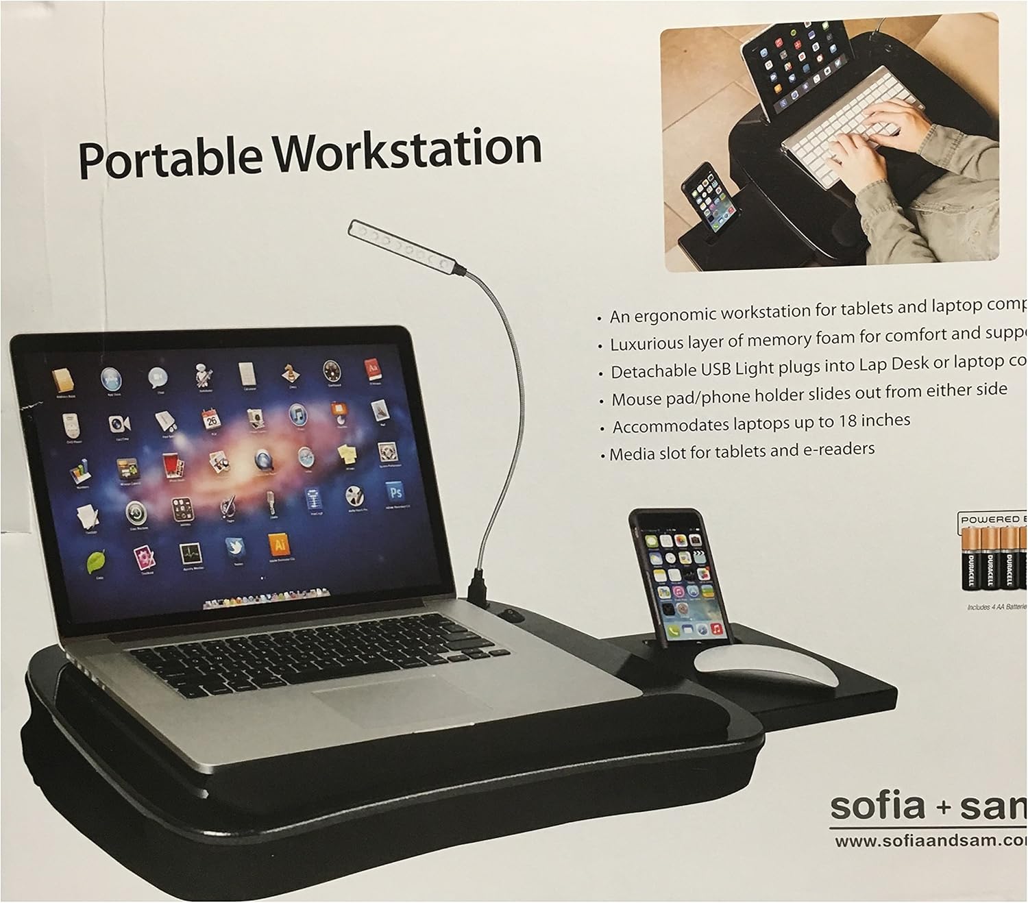 Sofia LapDesk Memory Foam Portable Workstartion, with USB