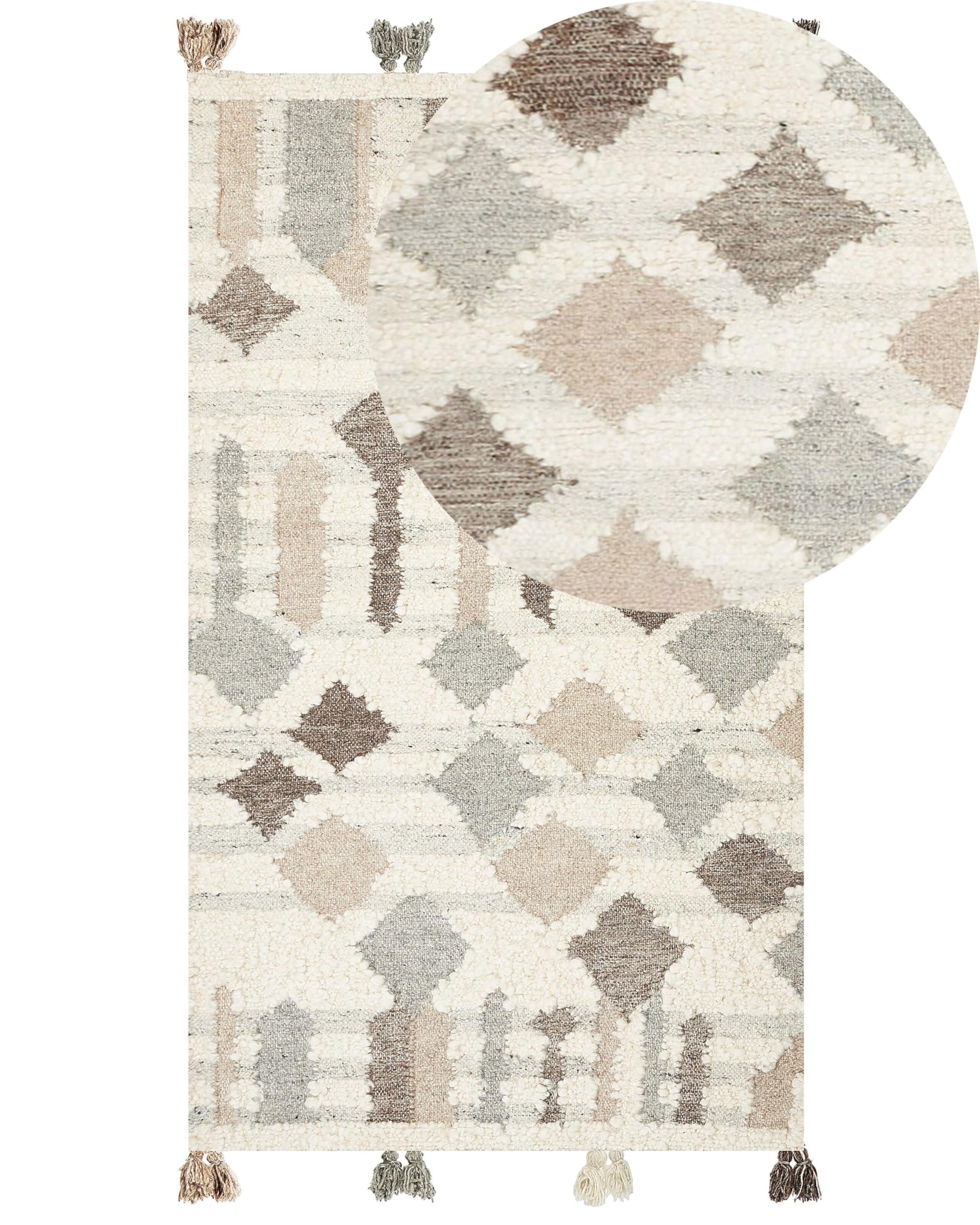 Beliani Boho Area Rug Kilim Handmade 80 x 150 cm Wool with Tassels Multicolour Kaghtsrashen