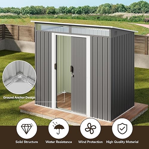 Miniatura 7 de Gizoon Cobertizo de almacenamiento para exteriores de 6 x 4 pies con puertas correderas con cerradura, cobertizo versátil para bicicletas con
